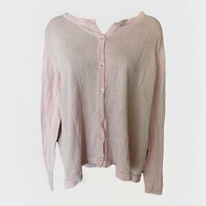 Charlie Paige Womens Sweater Large Pink Shimmer Button Down Cardigan Scallop